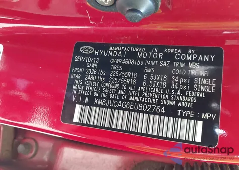 2014 Hyundai Tucson Limited z USA, uszkodzony, nr VIN KM8JUCAG6EU802764